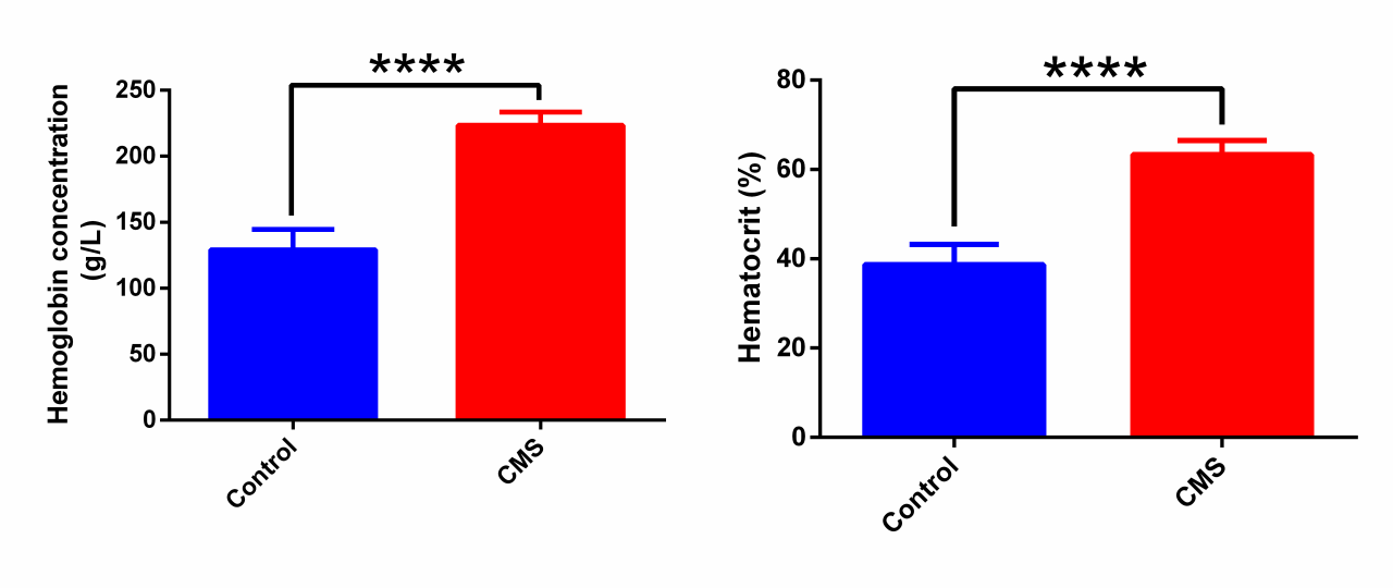 Figure 5: Peripheral hemoglobin concentration and hematocrit between HAPC rats and control rats.