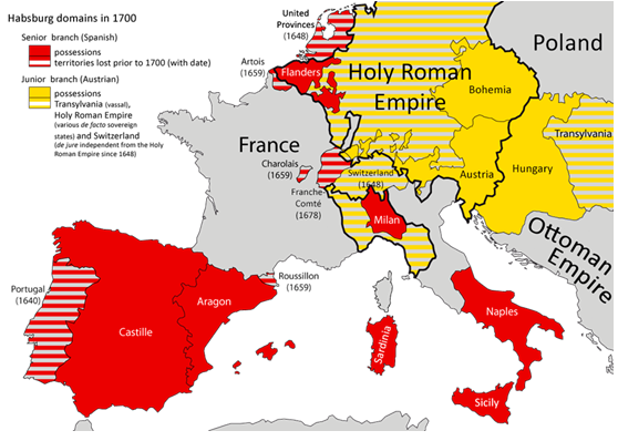 Figure 2: © mapmania.org: French made map of Central Europe during Thirty Years War 1618-1648 showing alliances and war events.