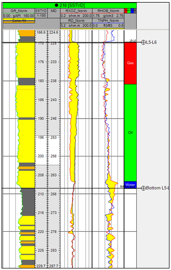 Figure 7: Vclay cut-off of the 220 L-5 well.