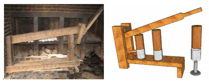 Figure 2: Wu press produces briquettes in 3 steps. Each step is associated with an increase in pressure. In Figure 2, its wooden sample is also shown, the reason for making it with wood is its abundance, cheapness and ease of working with it [11].