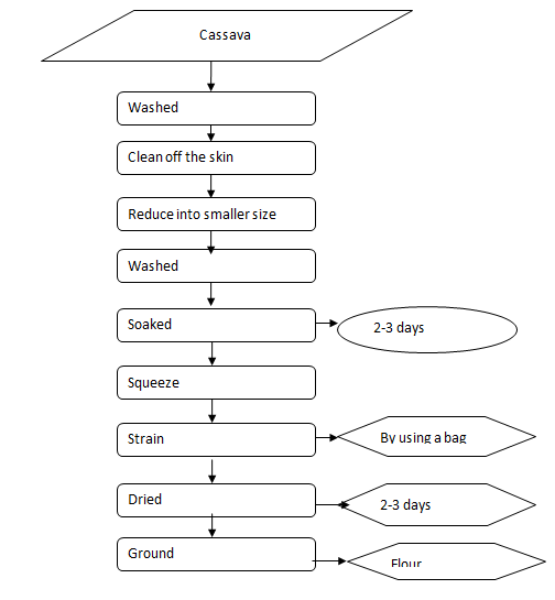 Figure 3: Flow chart for the manufacture of cassava flour.