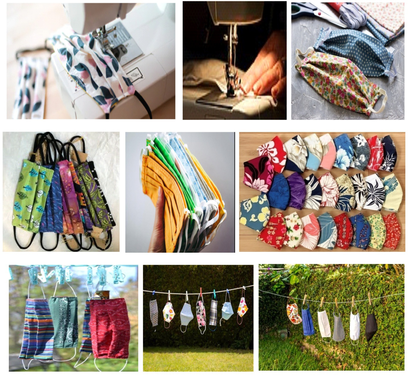 Figure 30: Many styles and fabrics for making the reusable cloth masks.