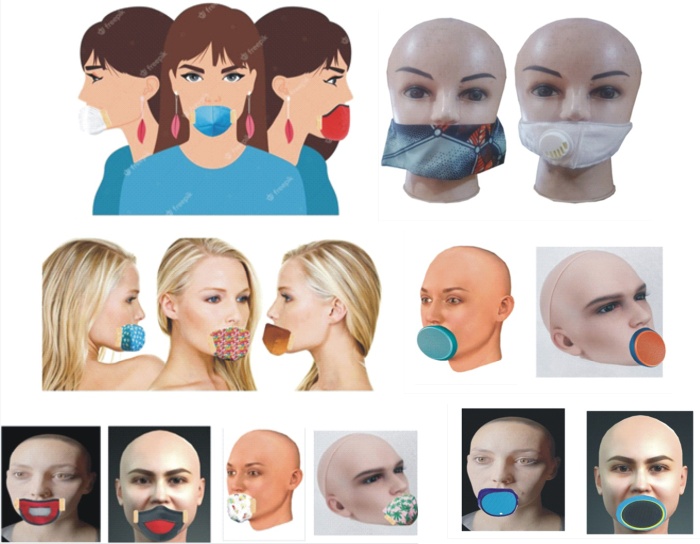 Figure 44: Depicts the applications of the different configurations of the mouth masks only designs (Courtesy Azuberths Research Complex Owerri, Nigeria).