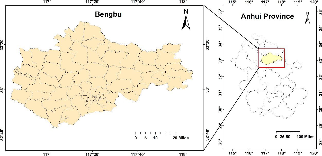 Figure 1: Location of the study area, Bengbu, Anhui Province.