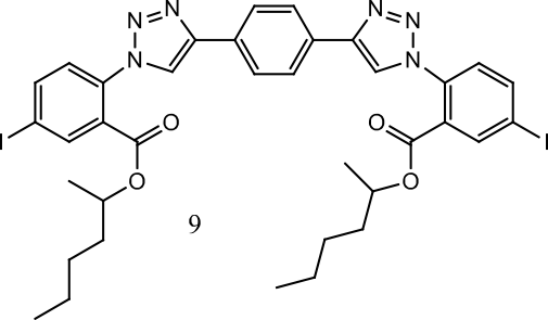 Figure 4: Crystal structure of oligomer 9 and anticipated Rotation about the bonds connecting the triazole ring to the aryl ring.