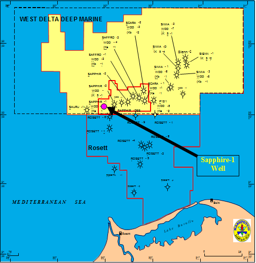 Figure 1: Sapphire-1 Well Location, WDDM Concession, Egypt, After Rashpetco 2000.