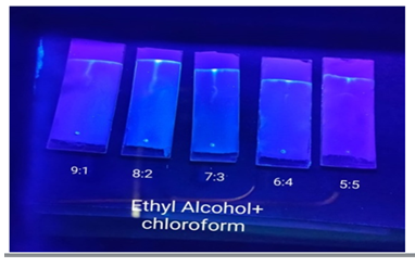 Figure 17: Solvent system of toluene, ethyl alcohol, n-hexane and ethyl acetate.
