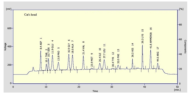 Figure 5: Amino acids content in cat’s head pollen collected by Yemeni honeybee colonies from Riyadh during 2016. Discussion
