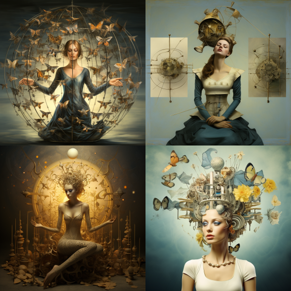 Figure 1: Representation of the 4 spheres of Talent: Fantasy, Inventiveness, Creativity, Curiosity (processed by the authors using a text to image artificial intelligence algorithm).