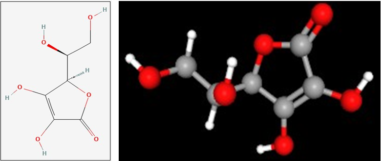 Figure 2: Structure of Ascorbic acid (Vitamin C) (PubChem CID 54670067) in our study NCBI [24].