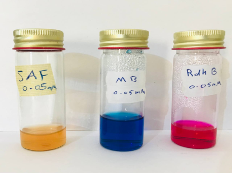 Figure 1: Prepared concentration of rhodamine B, methylene blue, and saffron dye.