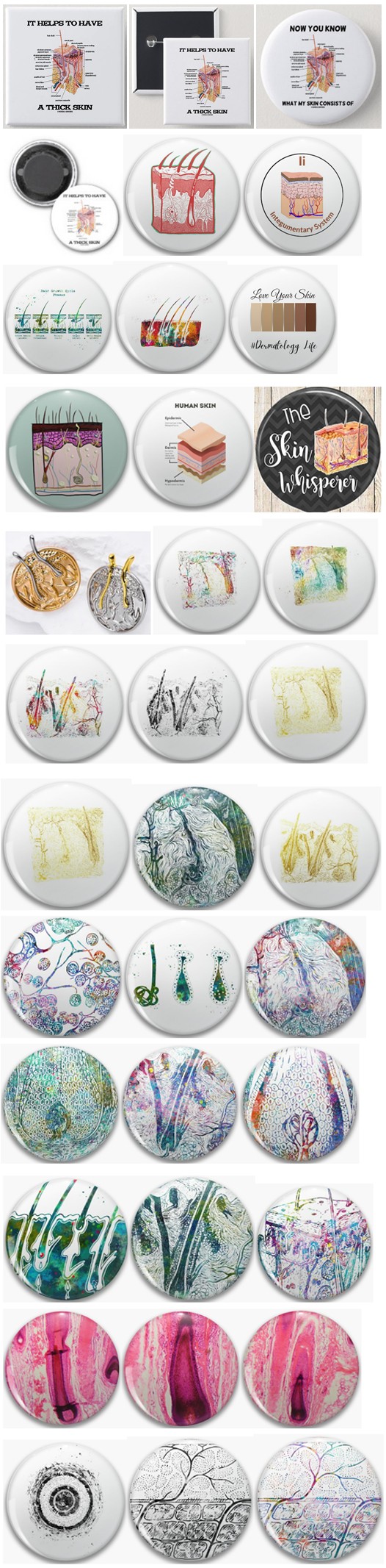 Figure 2: A selection of thematic icons, with histological and anatomical images of human skin.