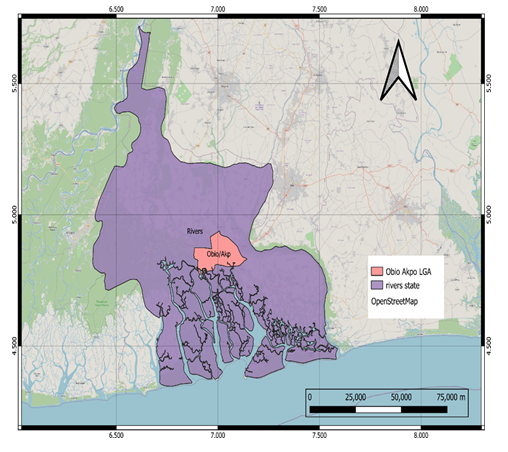 Figure 1: Rivers State showing Obio/Akpor LGA. Source: GRID 3 Nigeria, Modified by the Researchers, 2023.