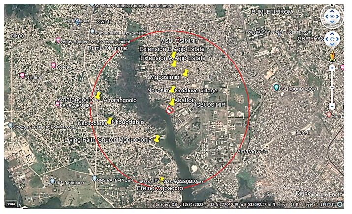Figure 3: Map showing Communities within 1.5 km Radius of the Abattoir.