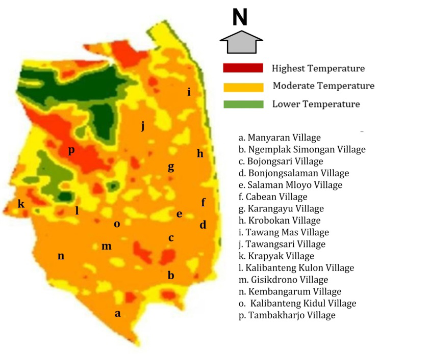 Figure 4: The result of UHI mapping of the Semarang West District.