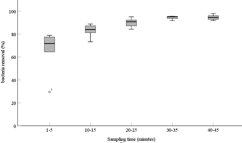Figure 3: Percentage Removal of Bacteria at Sampling Time Intervals from the Reactor.