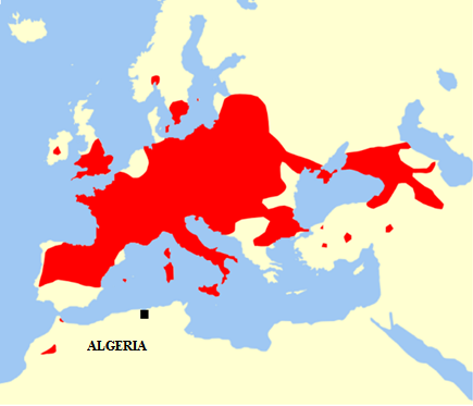 Figure 1: Distribution of Barbastella barbastellus (Black square: Location in Algeria).