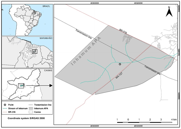 Figure 1: Location map of the study site in the Inhamum Municipal Environmental Protection Area, Caxias, Maranhão, Brazil.