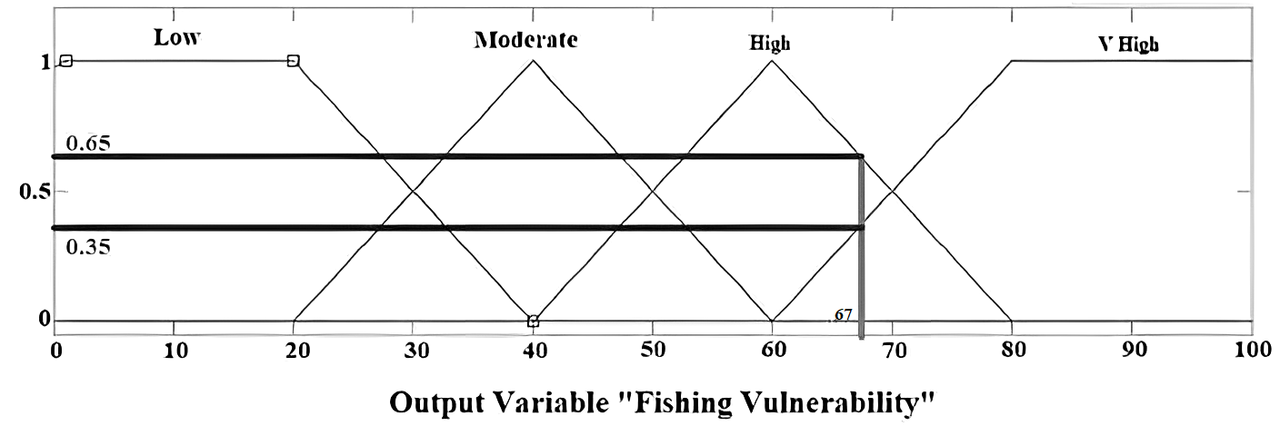 Figure 8: The vulnerability of Thunnus thynnus to fishing off the Syrian seawaters.