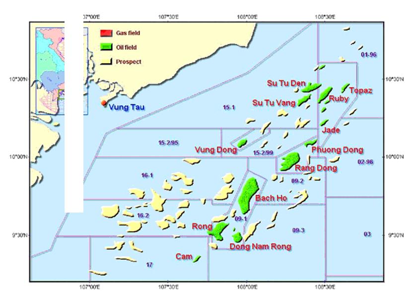 Figure 1: Location of the White Tiger (Bach Ho) field, Vietnam.