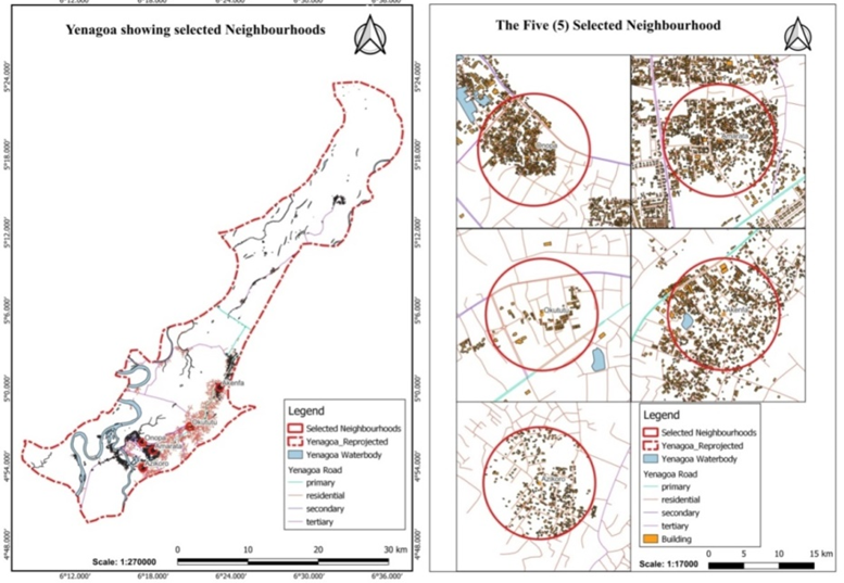 Figure 1: The communities with this scope are Akaba, Ogu, Obogoro, Famgbe, Yenaka, Bebelibiri, Yenagoa, Swali, Azikoro, Agbura, Amarata, Ovom, Onopa, Ekeki, Okaka, Yenezue-Epie and Kpansia.-Epie. The content scope includes examining the characteristics of slum dwellers, ascertaining the dimension of urban poverty, assessing the impact of urban poverty on slum neighbourhoods and identifying measures aimed at reducing urban poverty in slum neighbourhoods of Yenagoa. The temporal scope will include the extent or spatiotemporal area of the study area.