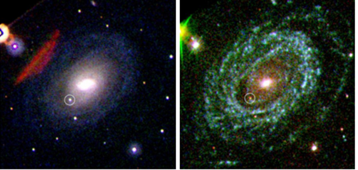 Figure 5: Swift caught another one supernova explosion view through its onboard UVOT instrument. Two views of Supernova 2005 ke showing that 2005ke was a star that blew up in an enormous (supernova) explosion in galaxy NGC1371. The supernova is temporarily brighter than the entire galaxy (has a brighter magnitude) (Credit: NASA).