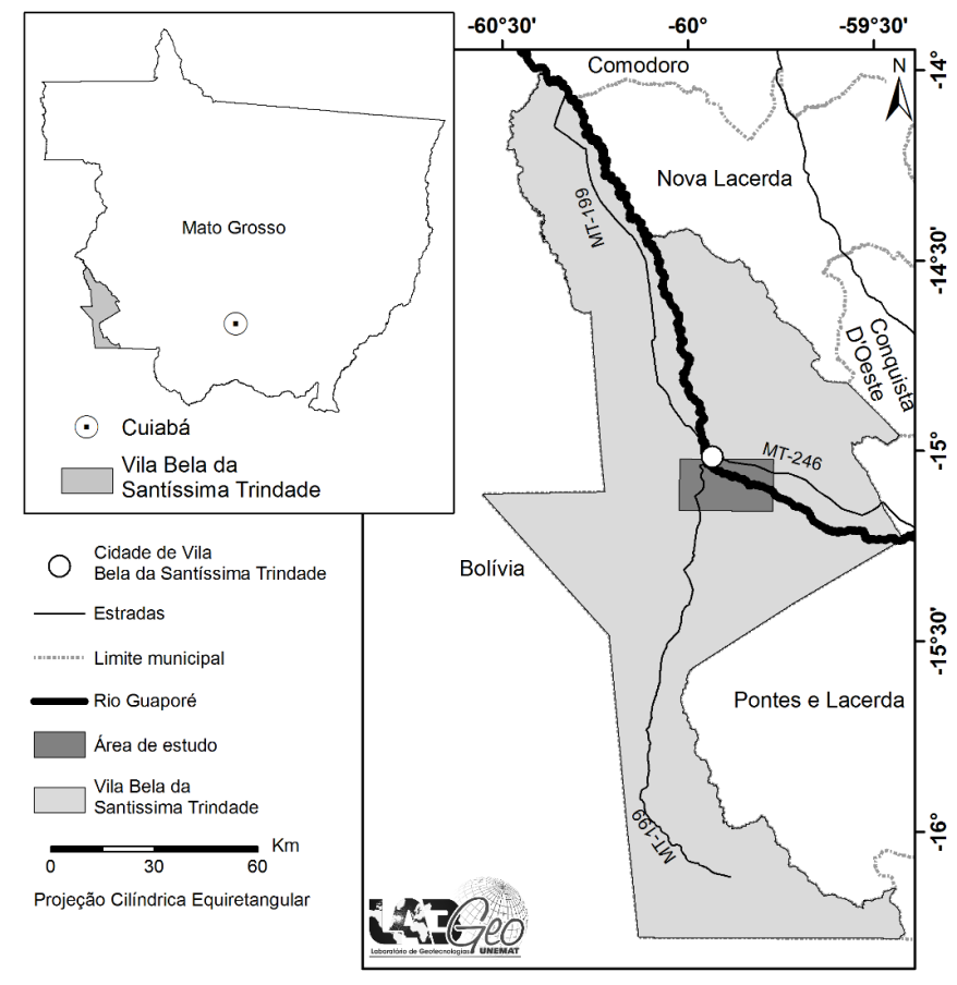 Figure 1: Location of the study area: Upper Guaporé Valley - Vila Bela da Santíssima Trindade (Source: LABGEO Unemat 2012).