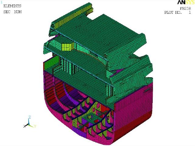 Figure 14: Particular of flying bridges mesh. In Figures 15, the meshed model of the complete yacht is shown. In total, the numerical models consist of about 263000 nodes and 365000 elements.