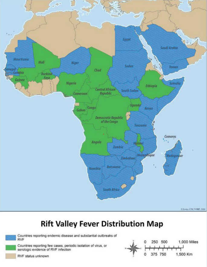 Figure 2: Geographical distribution of RVF in Africa and Middle East.