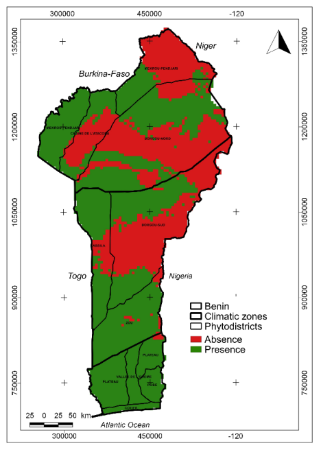 Figure 7: Projection of the spatial distribution of S. mombin at horizon 2055 under rcp 4.5.