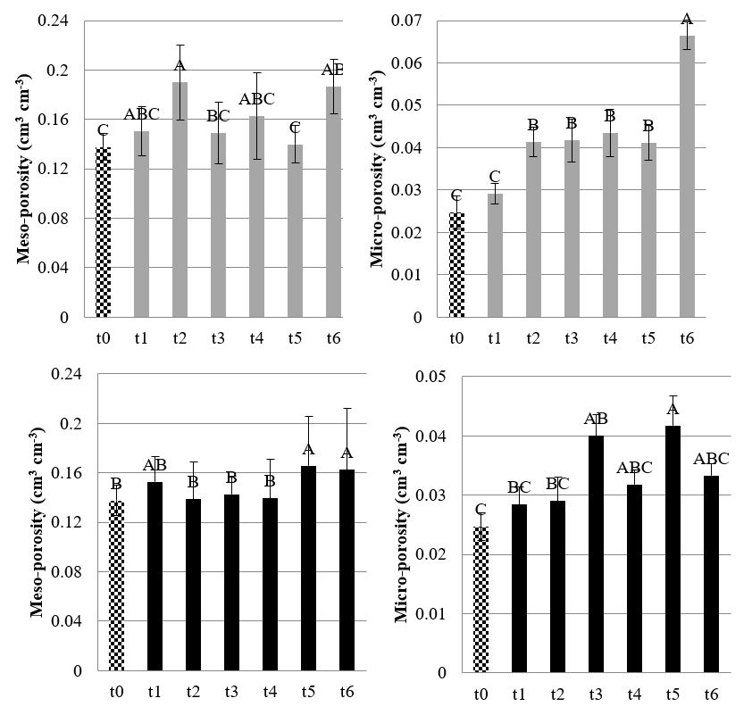 Figure 2: Values of Meso-Porosity and Micro-Porosity in the Treated Samples.
