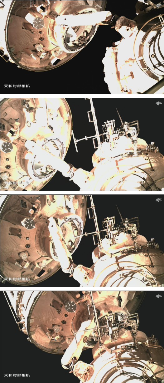 Figure 11: Simulation model and attitude curve in transferring process of Wentian experiment module.