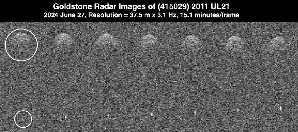 Figure 1: The asteroid and its moon: Radar observations by the Deep Space Network’s Goldstone Solar System Radar [1].