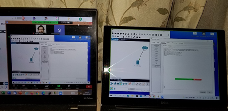 Figure 6: Two virtual ICT laboratories being able to observe each other. The Zoom host is on the left-hand side.