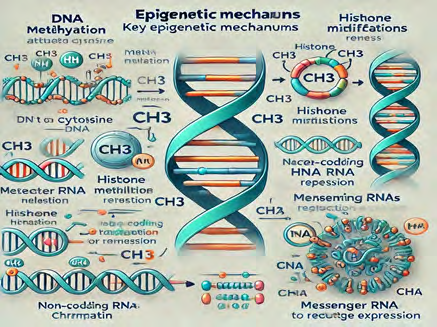 Figure 1: Here is a schematic diagram illustrating the key epigenetic mechanisms, including DNA methylation [2].
