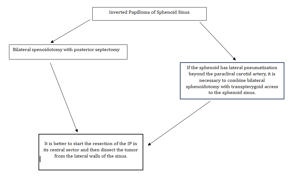Figure 4: Suggestions on the surgical technique to be used in IP of the sphenoid sinus.