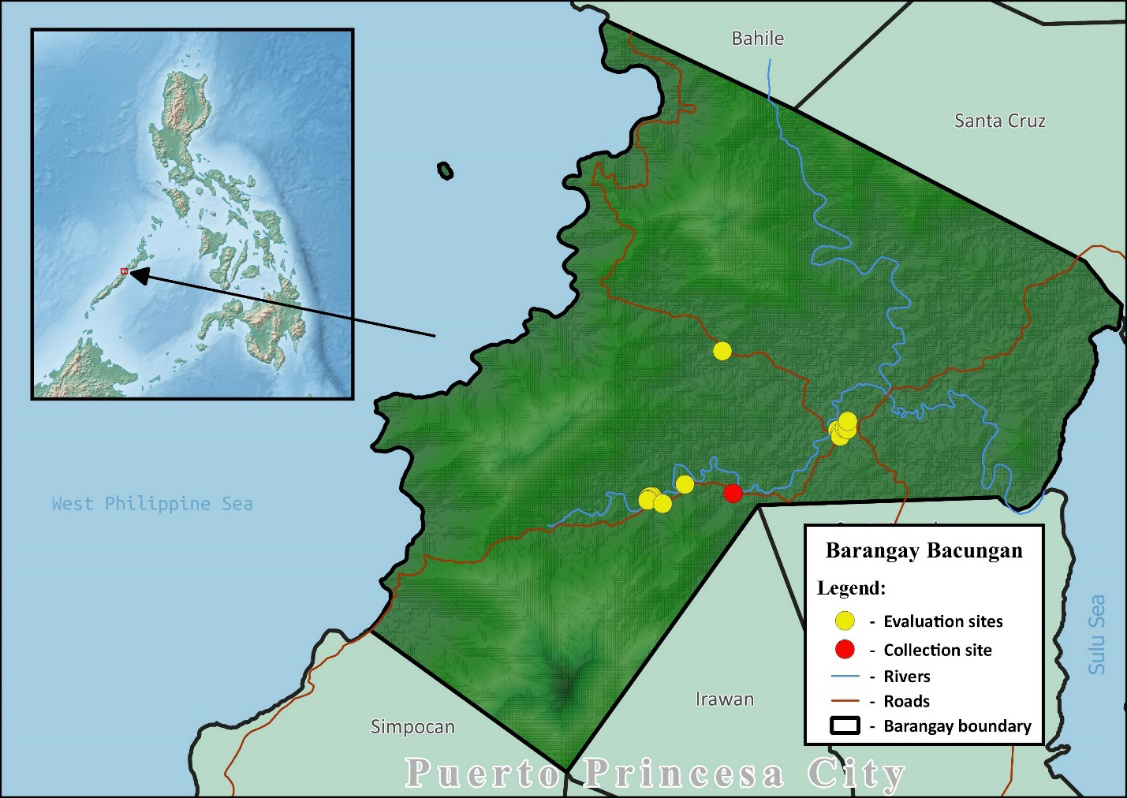 Figure 1: Showing the evaluation sites in the village of Bacungan, Puerto Princesa City.