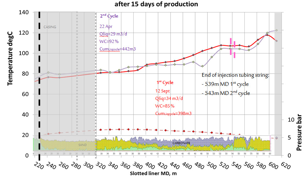 Figure 9: Profile comparison between cycles for well #1 after 15 days.