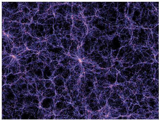 Figure 15: Large Scale Distribution of Baryonic Matter. The bright spot is the location of our Milky Way. [Courtesy- Large Numerical Simulation for Dark Matter Surveys@ Marenostrum Supercomputer]