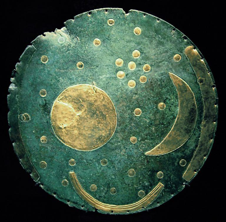 Figure 3: The “hammered copper and gold plate” is illustrated in Figure 3. Nine hundred years later Babylonians (modern Iraq) were sophisticated recorders of astronomical information. Layard AH [2] a British explorer, excavated thousands of cuneiform tablets at the Assyrian site, Nineveh, in 1850. These tablets were prepared during the reign of King Ammisaduqa’s reign (1646-1626 BCE) fourth rule after Hummurabi (1792-1750 BCE). One of the tablets is on Planet Venus known as Venus Tablet. Venus tablet gives the following observation: On 15th of November month Venus disappeared. On 18th of November Venus reappeared in the eastern sky. Venus disappearance for three days corresponded to Solar conjunction when Venus passes close to the Sun and is obscured by the brightness of the Sun.