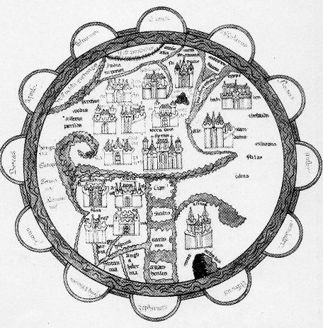Figure 12: Comparing some typical planispheres with the pleistocenic Antarctica (in the picture the planispheres of Pomponio Mela, Saint Denis, Higden and Vesconte).