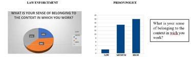 Figure 22: 39% of members of the police force have a medium sense of belonging to the work context and 37% a high one, whereas among members of the prison police 51.43% have a high sense of belonging to the context and medium in 42.65% of cases. With regard to support from colleagues, among the police this is high in 22% of cases and partial in 39% (7% high and 28% partial among the carabinieri, 28% high and 39% partial in the army, 33% high and 48% partial among the carabinieri) while high in 29% of cases and partial in 60% among prison officers (Figures 23 and 24).