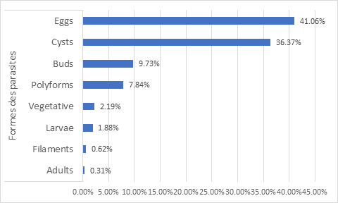 Figure 3: Distribution of different forms of isolated intestinal parasites.