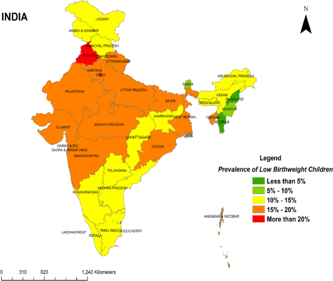 Figure 3: States as Per the Number of Low-Birth-Weight Child Deliveries (Source: https://bmcpregnancychildbirth. biomedcentral.com/articles/10.1186/s12884-023-05726-y).