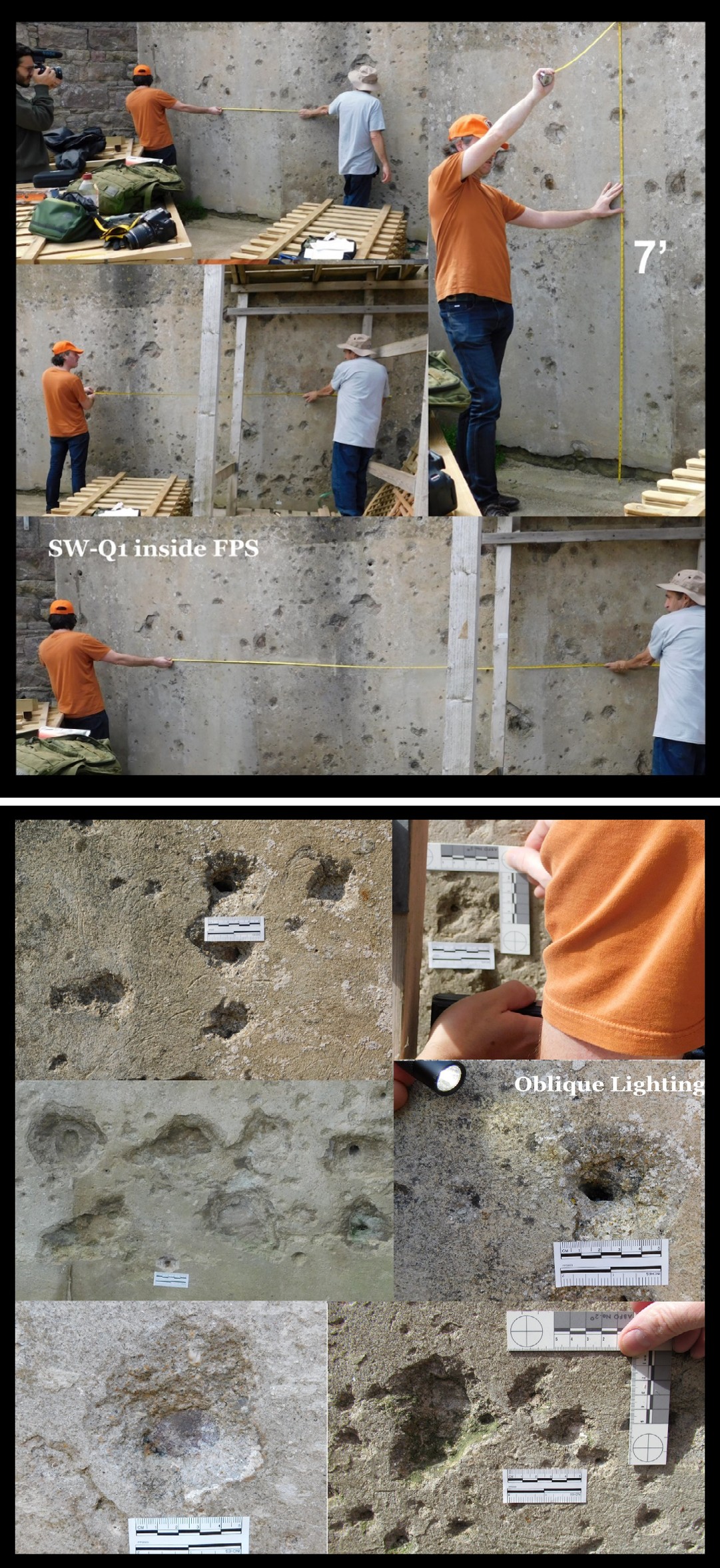 Figure 4: SW-Q2 is situated in a hidden and obscure, secluded area, with a small wall position between the ocean and the front of FPS. Note the presence of a white line approximately 6.5 feet off the ground’s surface, running along the wall, parallel to the ground with a large number of round shaped BICs concentrated in the central portion of SW-Q2.