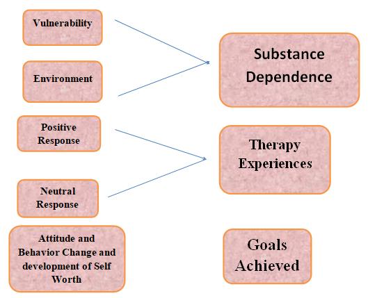 Figure 2: This section presents the results from the interpretive content analysis as super ordinate themes. Many of the names of the themes are taken from the words the informants used to describe their recovery. Investigator used Med Calc Statistical Software version 16.2.1 for the test that was conducted for Comparison of proportions of percentages; it is a variant of chi Square. At this point of the process, we gathered entire data to form categories which are shown in Figure above: