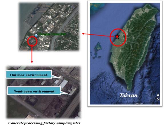 Figure 1: Characteristics sampling site at a concrete processing factory in Changhua Coastal Park.