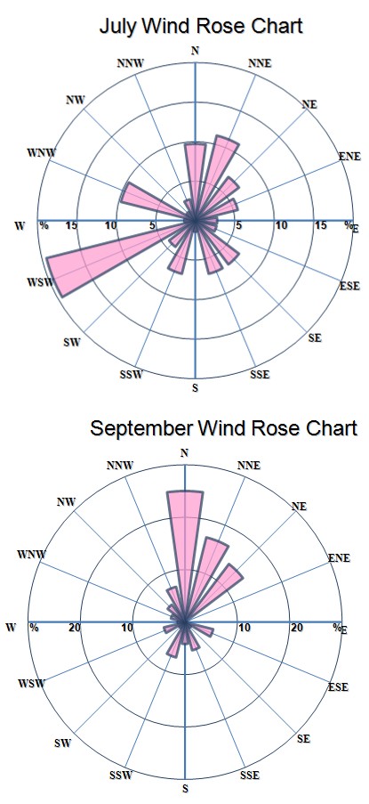 Figure 2: Wind-rose chart at Changhua Coastal Park sampling site during the year of 2017-half year observations.
