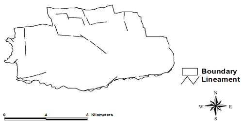 Figure 1: Lineament Map of Coimbatore City. **Digital Elevation Model (DEM**): Survey of India topographic sheet was obtained in 1:25,000 scales and contour map was prepared for the city. From the contour map, digital elevation model (DEM) was prepared and shown in Figure 2.