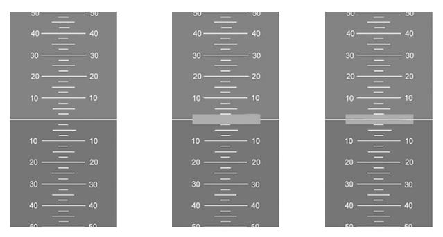 Figure 3: Three levels of task difficulty were established by changing the target speed (i.e., the horizontal bar on the indicator display). The difficulty of the task was adjusted to vary the participants’ workload. A preliminary study was conducted to tune the difficulty of the task. It was found that reliable changes in the difficulty level could be achieved by varying the target speed. Consequently, three difficulty levels that could be controlled by the speed of the horizontal bar were selected. The average speeds of the target for the low (Low), medium (Medium), and high difficulty (High) levels were 80, 100, and 120 pixels/s, respectively. Dependent measures included tracking errors and subjective ratings of the workload. The tracking error was defined as the total number of pixels between the target and the cursor during the task. The order of the task condition within the blocks was counter-balanced across the subjects in order to minimize the effect of learning. To measure the subjective workload, the modified Cooper- Harper (MCH) scale was used [17]. The MCH scale is a uni-dimensional scale in which a series of questions soliciting subjects’ decisions lead to a single rating. This method is an effective scale for estimating the subjective workload related to visual tasks.